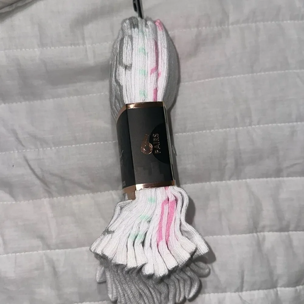 nicole miller Ladies 6 Pack No Show Ankle Socks White Pink Green Gray